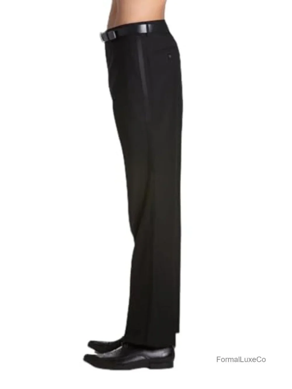Men's Flat Front Tuxedo Pants with Satin Band Stripe
